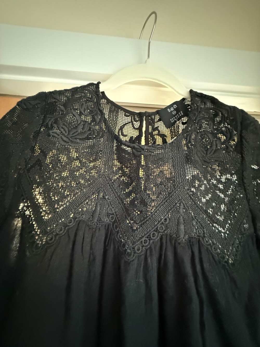 SEA lace yoke black a-line top - Picture 2 of 5